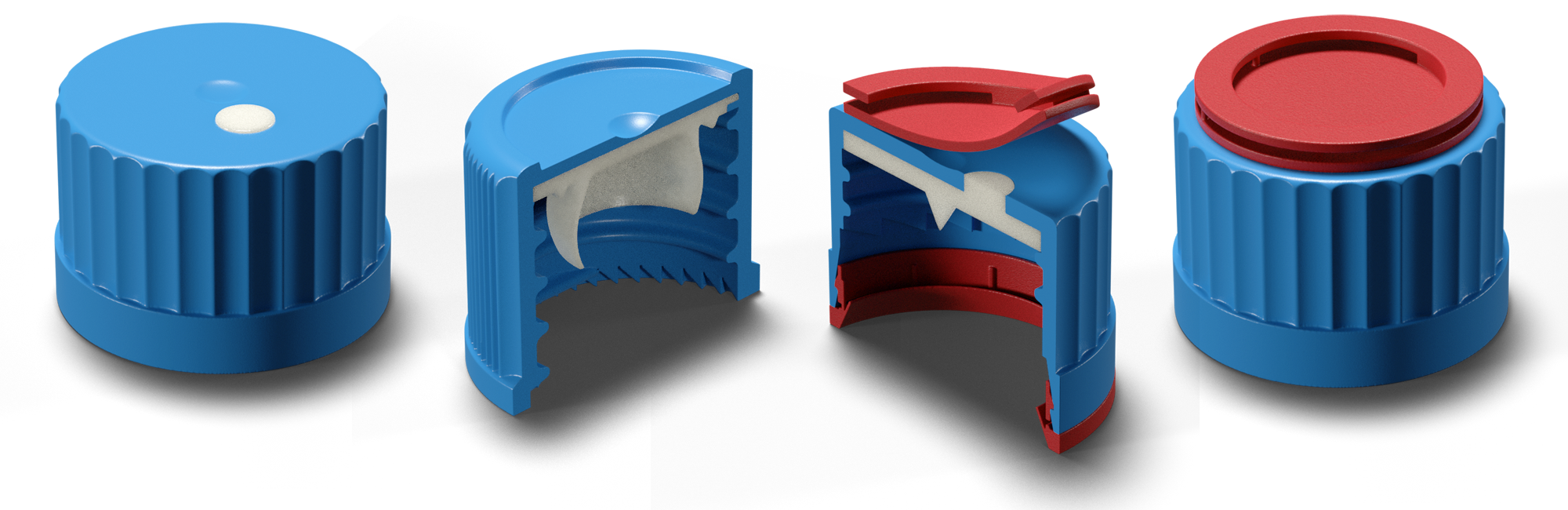 Two-component caps with and w/o port 2