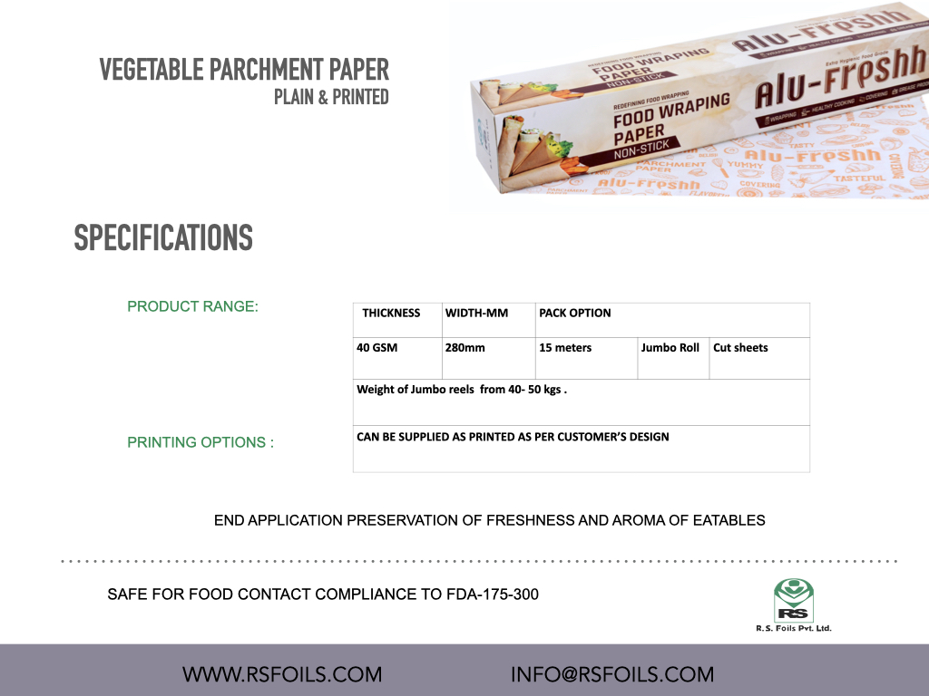 VEGETABLE PARCHMENT PAPER (PLAIN & PRINTED)