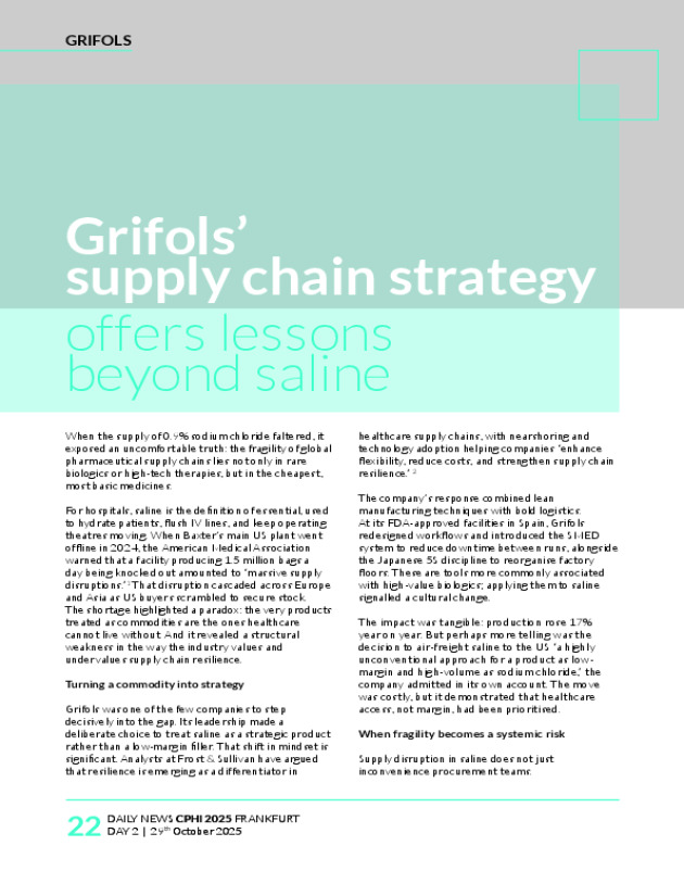 Grifols’ supply chain strategy offers lessons beyond saline
