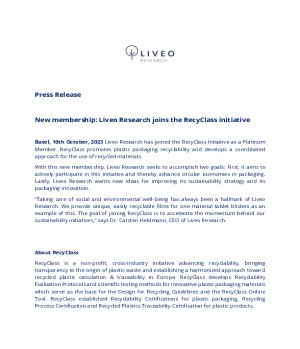 LIVEO RESEARCH Press Release RecyClass 2023