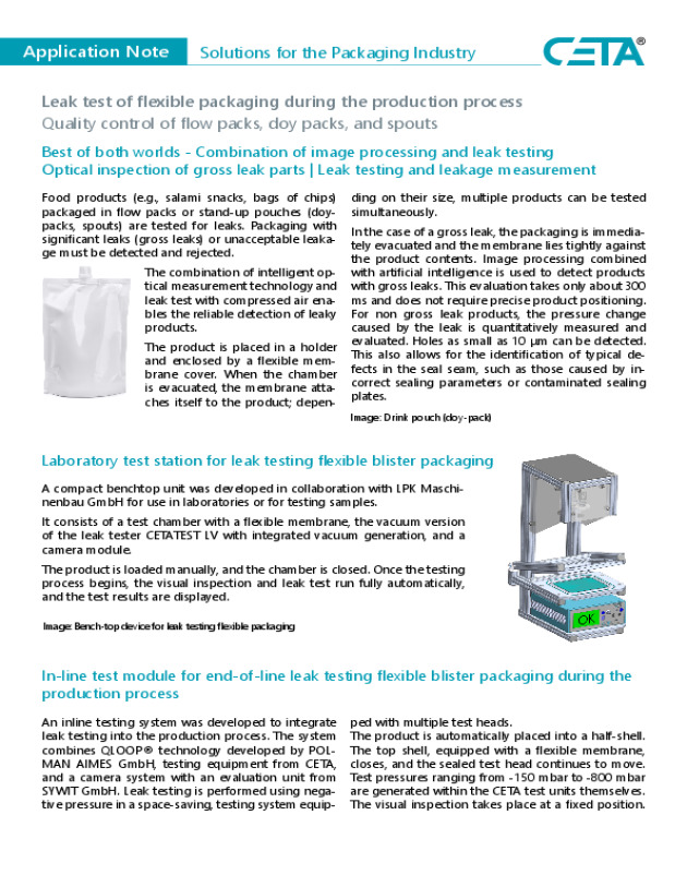 Leak Testing of Flexible Packaging - Combining image processing and leak testing
