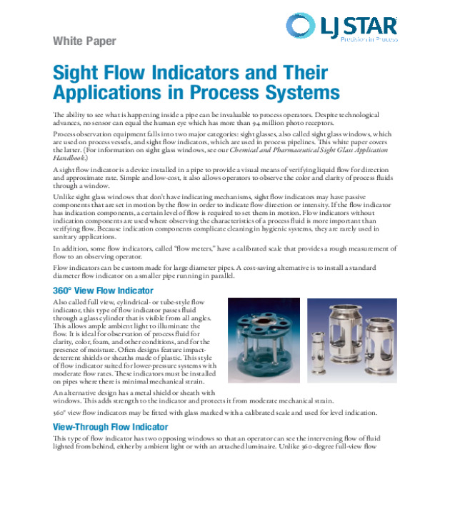 Sight Flow Indicators and Their Applications in Process Systems